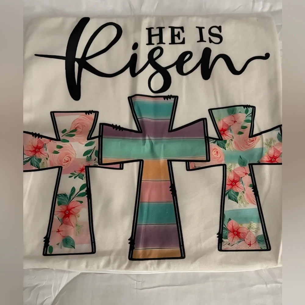Colorful Faith Graphic Pillowcase Set - Pastel Stripes & Floral Cross